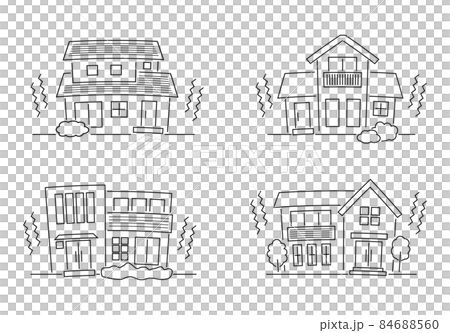 被地震擊中的房屋的手寫樣式/矢量插圖集 84688560