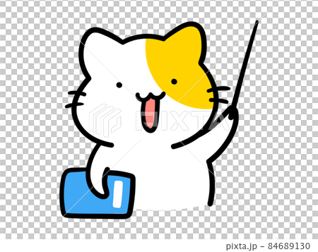 棒で指すかわいいねこのキャラクターの手書き風イラストのイラスト素材