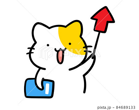 矢印で指すかわいいねこのキャラクターの手書き風イラストのイラスト素材