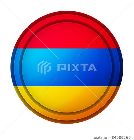 Glass light ball with flag of Armenia. Round sphere, template icon. Armenian national symbol. Glossy realistic ball, 3D abstract vector illustration highlighted on a white background. Big bubble 84689269