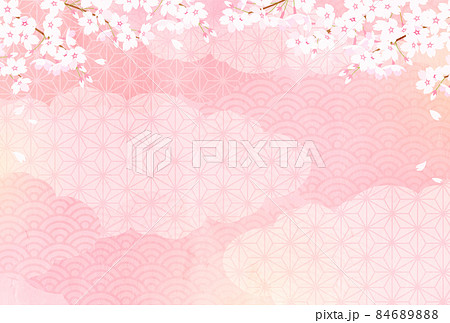 桜と和柄の雲のパステルカラーのベクターイラスト背景 84689888