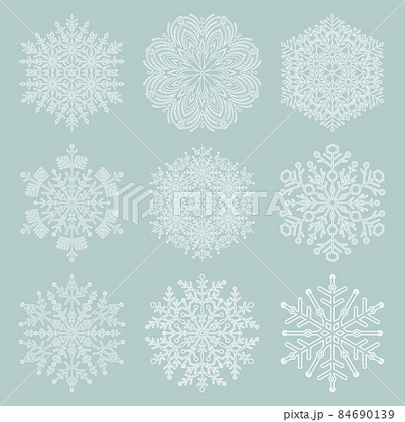 Set of Round Vector Snowflakes With Winter Ornament 84690139