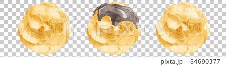 シュークリームの手描き水彩風イラスト シュークリームの手描き水彩風イラスト 84690377