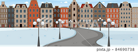 Snow scene road through the park into the town horizontal landscape Snow scene road through the park into the town horizontal landscape 84690738