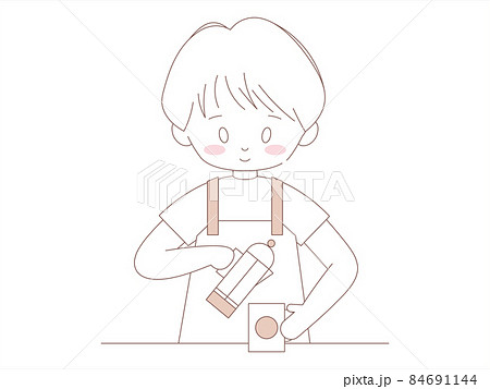 Barista Asian Boy Brewing Coffee In French のイラスト素材