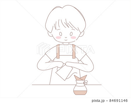 Barista Asian Boy Brewing Coffee With Drip のイラスト素材