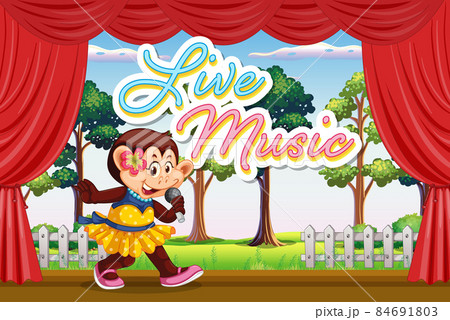 Monkey cartoon character singing on stage 84691803