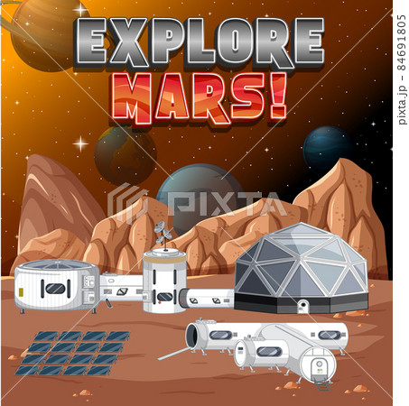 Explore Mars logo on space station background 84691805