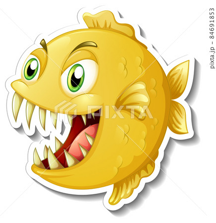 Angry piranha fish cartoon sticker 84691853