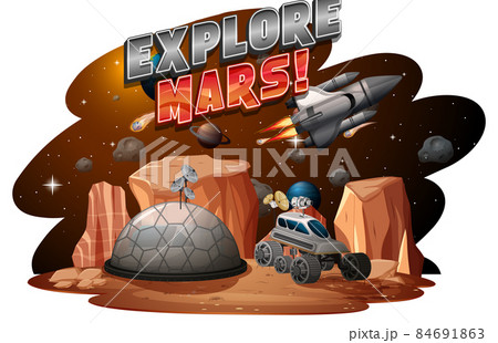Explore Mars word logo with planet 84691863