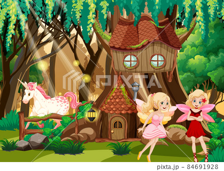 Fantasy forest with cute fairies Fantasy forest with cute fairies 84691928