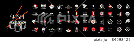 Set of vector Sushi logos on a black background Set of vector Sushi logos on a black background 84692425