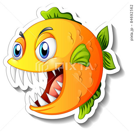 Angry piranha fish cartoon sticker 84692562