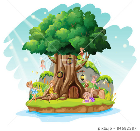 Fantasy tree house with fairies cartoon 84692587
