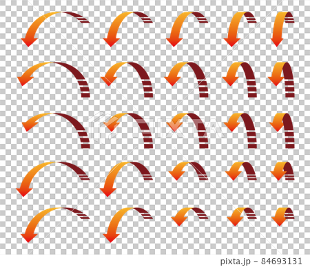 奥から手前に放物線を描くオレンジの矢印 84693131