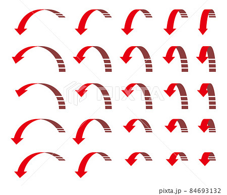 奥から手前に放物線を描く赤い矢印 84693132