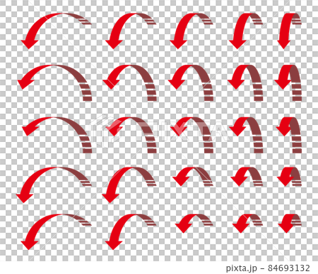 奥から手前に放物線を描く赤い矢印 84693132
