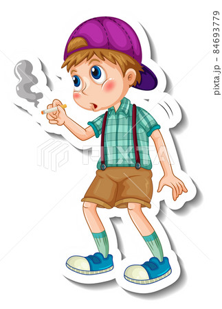 Sticker template with a boy smoking cigarette isolated 84693779