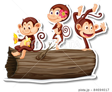 Three little monkeys cartoon character sticker 84694017
