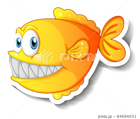 Cartoon fish with big fangs cartoon sticker 84694031
