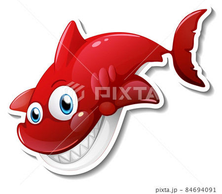 Sea Animal Cartoon Sticker with Funny Shark Sea Animal Cartoon Sticker with Funny Shark 84694091