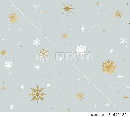 ポップでかわいい白とゴールドの雪の結晶ベクターイラスト淡いグレーの壁紙背景素材のイラスト素材