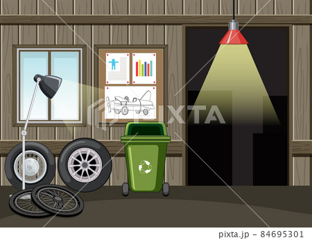 Garage interior with storage and equipments Garage interior with storage and equipments 84695301