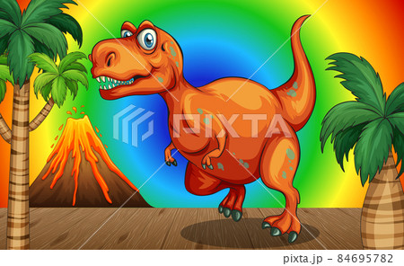 Cartoon dinosaur on rainbow gradient background 84695782