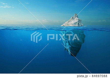 Iceberg With Above And Underwater View Taken In Greenland. Iceberg - Hidden Danger And Global Warming Concept. Iceberg illusion creative idea 84697088