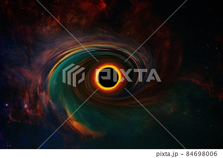 black hole and a disk of glowing plasma. Amazing black hole. Abstract space wallpaper. Universe filled with stars 84698006