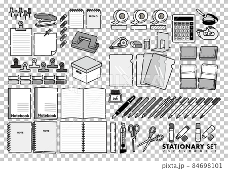 Illustration set of various stationery / black and white Illustration set of various stationery / black and white 84698101