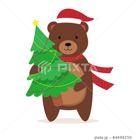A cute cartoon bear with Christmas tree 84699250