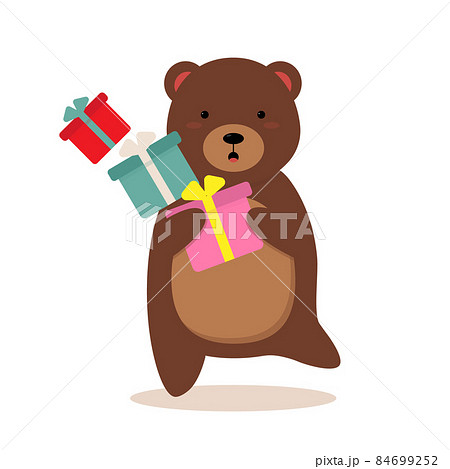 A cute cartoon bear with falling gifts 84699252