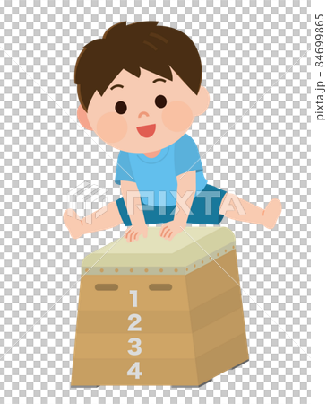 一個男孩在跳馬箱中跳躍的插圖 84699865