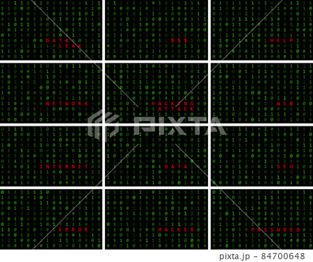 Binary code string. zero one coding with different text. vector abstract background 84700648