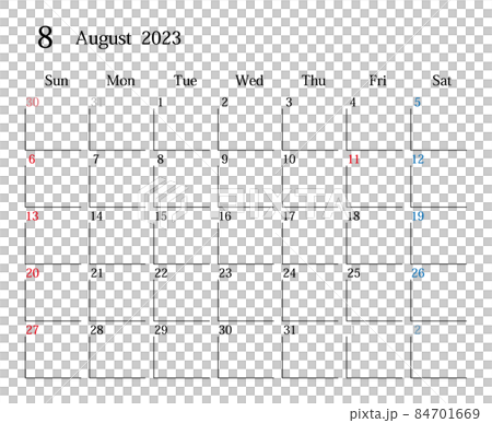 23年8月 日本のカレンダーのイラスト素材