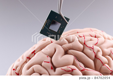Human brain and computer chip. Microprocessor in head 84702054