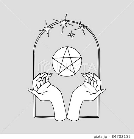 Vintage Mystic hands and 5 rays star inside arch Vintage Mystic hands and 5 rays star inside arch 84702155