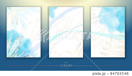 Luxurious golden wallpaper. A set of three. Golden flowers with a shiny light texture and leaves. Modern art mural wallpaper. White background and gold spots. Vector illustration. Luxurious golden wallpaper. A set of three. Golden flowers with a shiny light texture and leaves. Modern art mural wallpaper. White background and gold spots. Vector illustration. 84703546