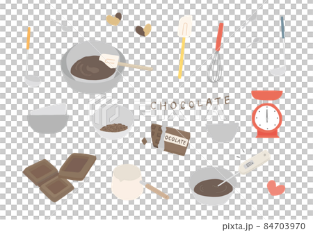 チョコレートの湯煎にまつわる手描きイラスト（カラー/輪郭線なし） 84703970