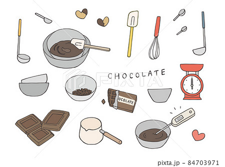 チョコレートの湯煎にまつわる手描きイラスト カラー のイラスト素材