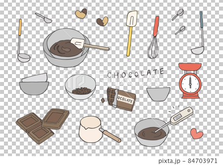 Hand-drawn illustrations (color) related to chocolate water bath 84703971