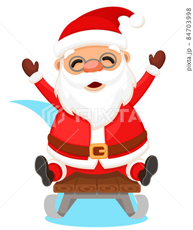 Santa claus rides in a sleigh and smiles, character on a white background. Santa claus rides in a sleigh and smiles, character on a white background. 84703998