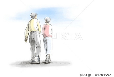 散歩する老夫婦のイラスト素材