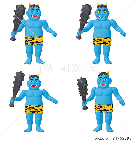 節分のイラスト素材　鬼のキャラクター（1）　青　カット4点セット 84705296