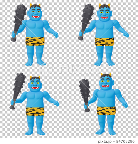 節分のイラスト素材　鬼のキャラクター（1）　青　カット4点セット 84705296