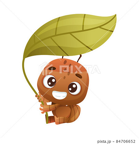 Cute brown little ant sitting under green leaf. Funny insect cartoon character vector illustration 84706652
