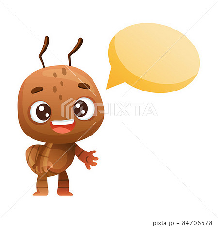 Cute brown little ant and speech bubble. Funny insect cartoon character vector illustration 84706678