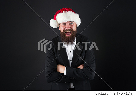 Christmas comes but once a year. Bearded man enjoy  84707175