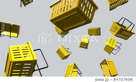 Yellow shopping baskets on gray background. Yellow shopping baskets on gray background. 84707606